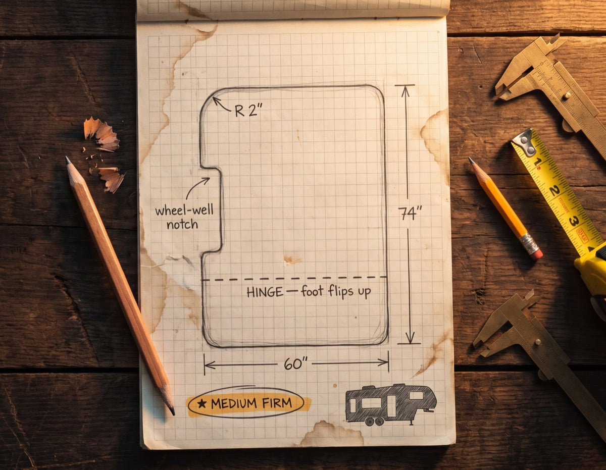 Customer's hand-sketched RV mattress specification